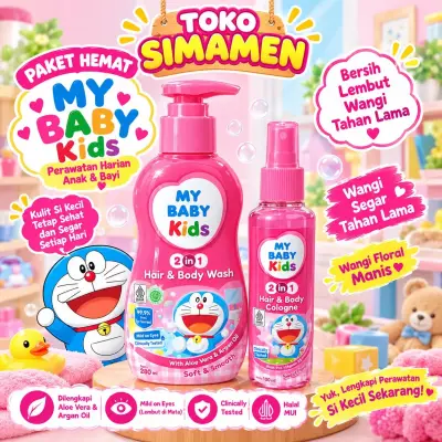 My Baby hair & Bodywash 280ml+My Baby Cologne 100ml Soft & Smooth, paket hemat My Baby