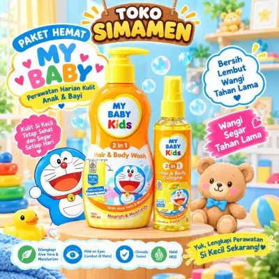 My Baby hair & Bodywash 280ml+My Baby Cologne 100ml Nourish & Moisturize , paket hemat My Baby